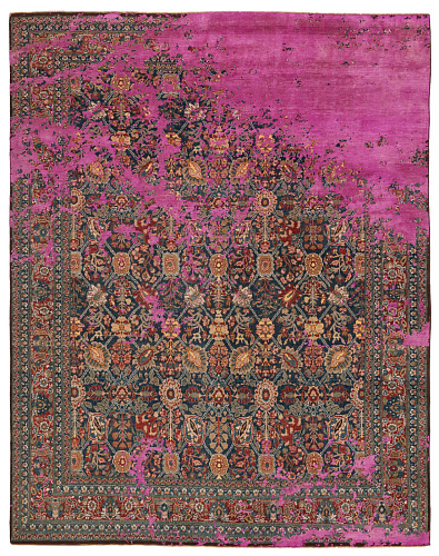 Tabriz canal rocked marineblauw neonroze zijde vloerkleed