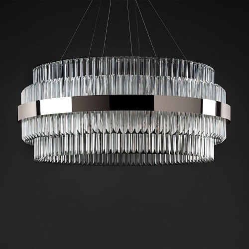 Moderne Ronde Gepolijst Nikkel Kroonluchter met Triedro Glas