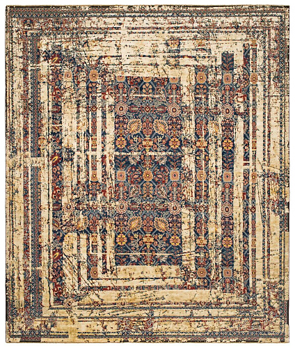 Tabriz canal frame marineblauw vuilwit zijde vloerkleed