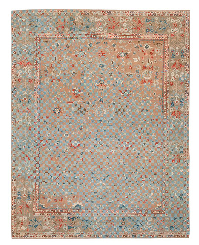 Sulthanabad madison checker raved perzik blauw vloerkleed