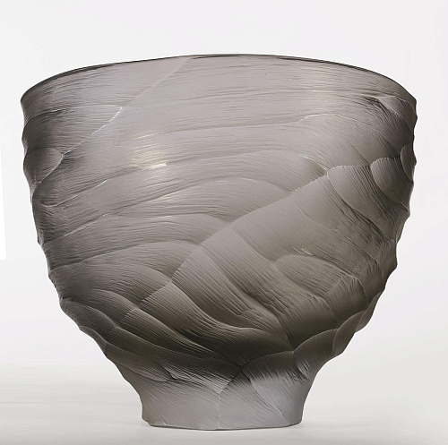 Grote komvormige vaas in grijs Murano glas