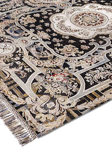 Aubusson Black handgeweven vloerkleed