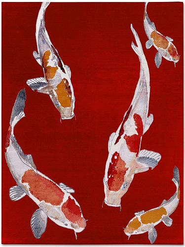 Fish Red luxe handgeknoopt vloerkleed