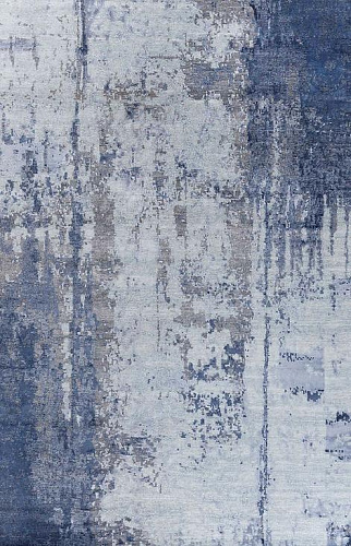 Handgeknoopt abstract blauw vloerkleed