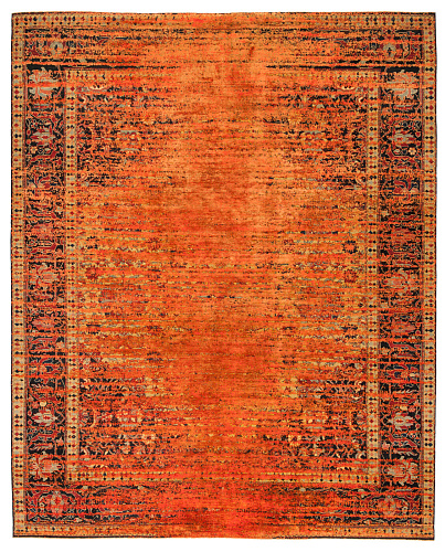 Serapi queensbury stomped reverse geel neonoranje zijde vloerkleed