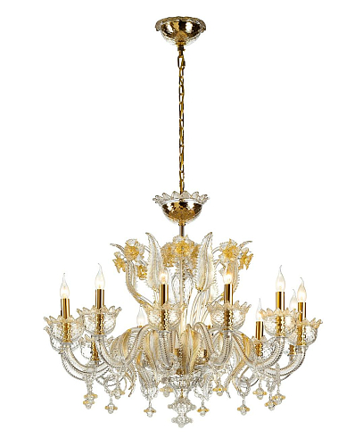 Murano Glas Transparant & Gouden Kroonluchter
