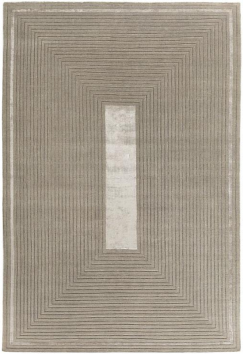 Handgeknoopt beige kader wol & viscose vloerkleed