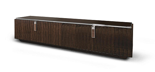 Luxe hout tv-unit met leer en chroom details