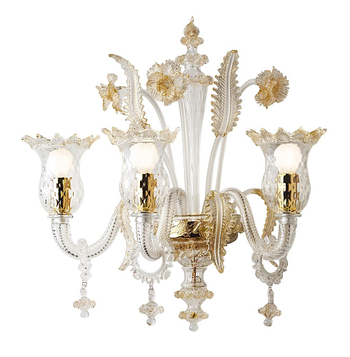 Gouden Murano Glas 3-Lichts Wandlamp