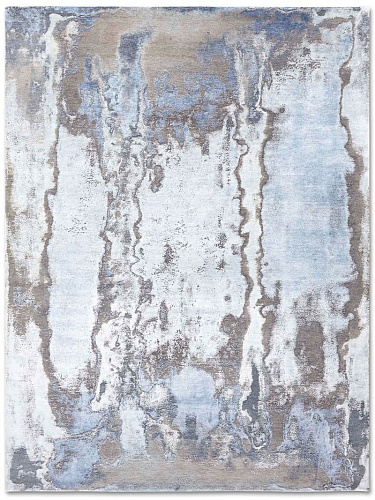 Zilver / blauw handgemaakte luxe vloerkleed