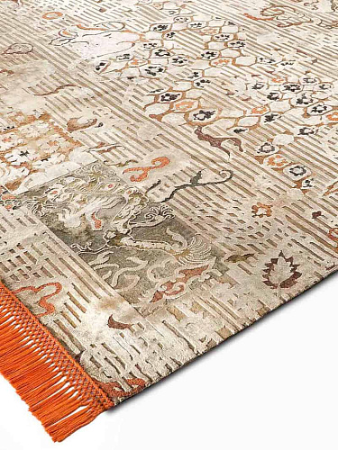 Dragon oranje / beige handgeknoopt vloerkleed