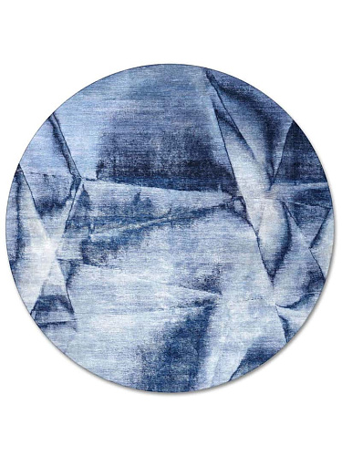 Rond marineblauw handgeknoopt vloerkleed