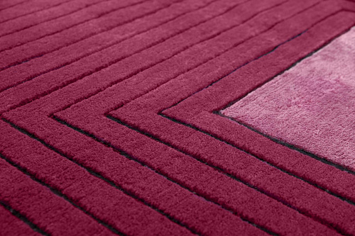 Handgeknoopt rood kader wol & viscose tapijt