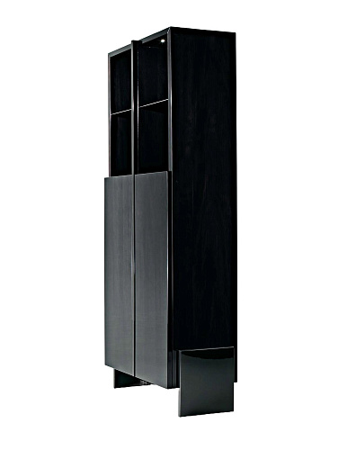 Zwarte boekenkast met twee deuren en metalen details