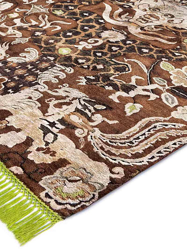 Dragon groen / beige handgeknoopt vloerkleed