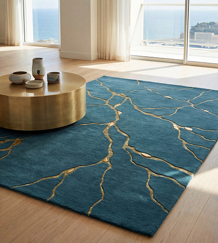 Golden Veins Blue luxe vloerkleed