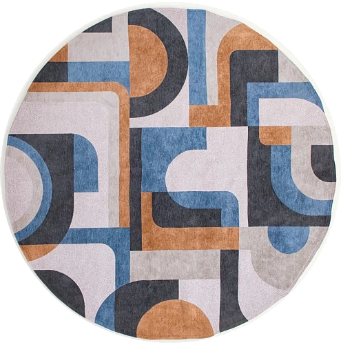 Camel Blue rond vloerkleed