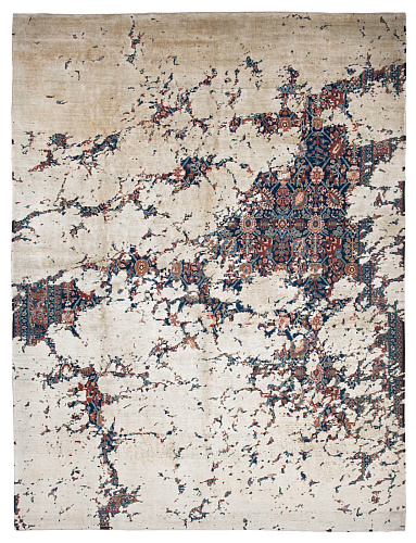 Tabriz canal aerial marineblauw vuilwit zijde vloerkleed