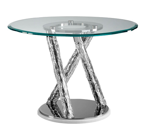 Ronde glazen eettafel met sculpturale poten