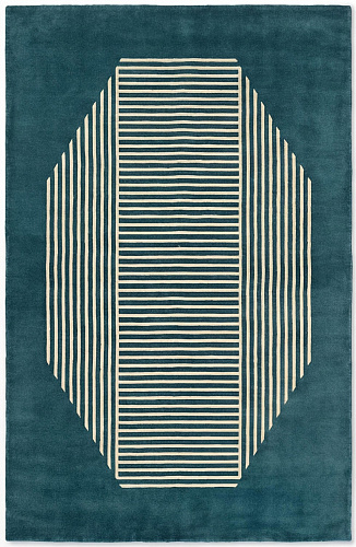Octagon Lines Teal handgemaakt vloerkleed