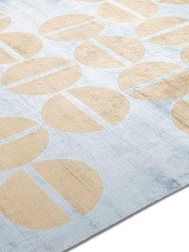 Goud / blauw handgeknoopt vloerkleed