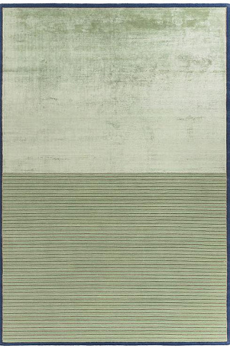 Handgeknoopt groen gestreept wol & viscose tapijt