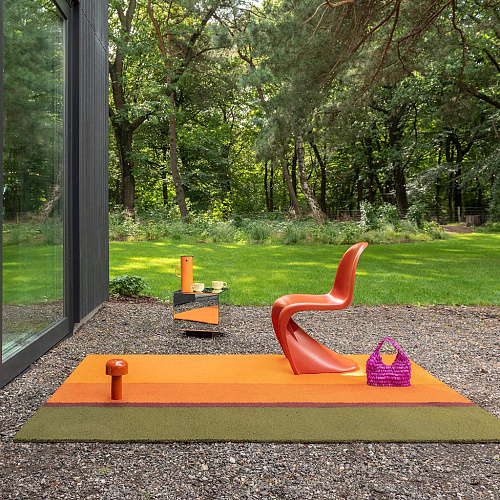Festival streep oranje/groen outdoor vloerkleed