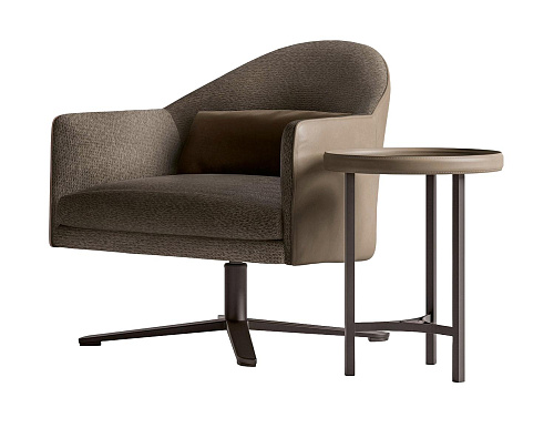 Leren en stoffen draaibare fauteuil
