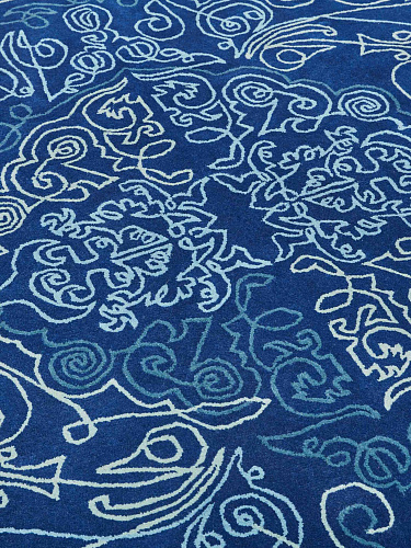 One-stroke blauw handgeweven vloerkleed