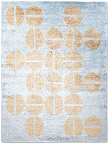 Goud / blauw handgeknoopt vloerkleed