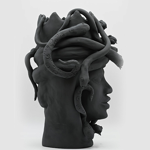 Moor's Head donkergrijze handgemaakte sculptuur