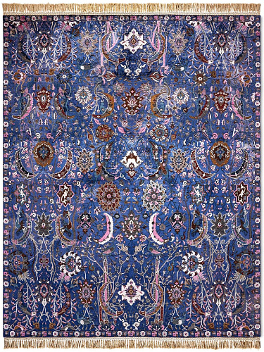 Kerman blauw handgemaakte luxe vloerkleed