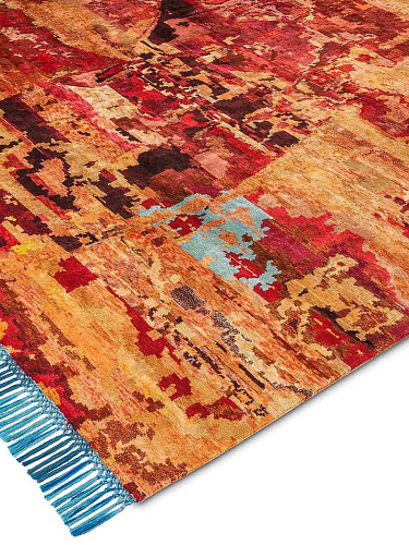 Eco oranje / rood luxe handgeknoopt vloerkleed