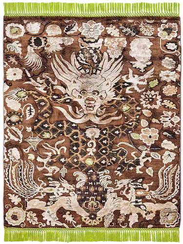 Dragon groen / beige handgeknoopt vloerkleed
