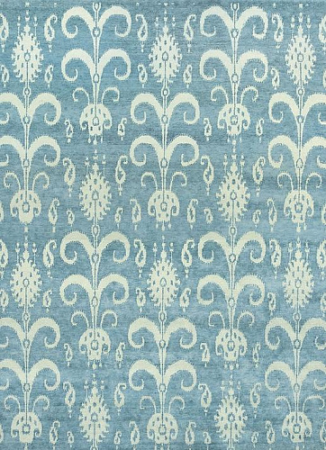 Ikat handgeknoopt wol blauw tapijt