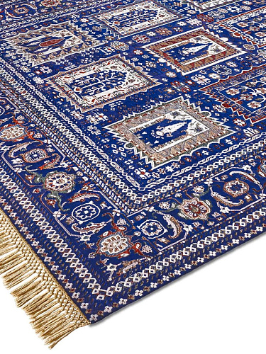 Mughal blauw handgemaakte luxe vloerkleed