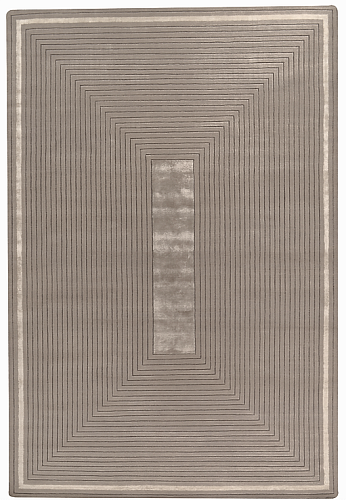 Handgeknoopt beige kader wol & viscose vloerkleed