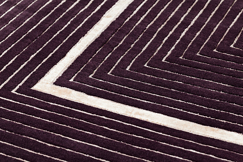 Handgeknoopt paars kader wol & viscose vloerkleed