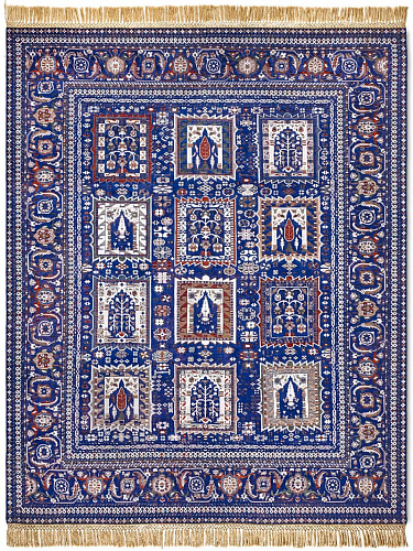 Mughal blauw handgemaakte luxe vloerkleed