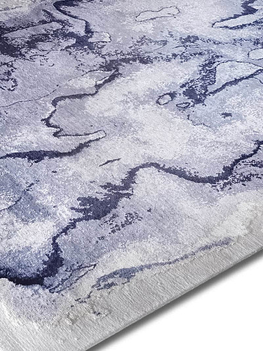 Mono blauw luxe handgeknoopt vloerkleed