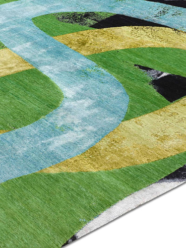 Original groen / geel handgeweven vloerkleed