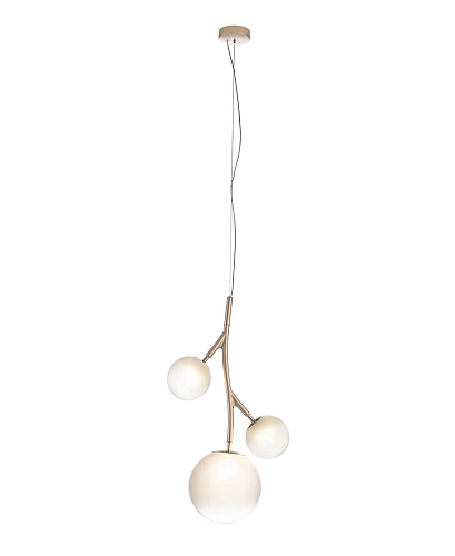Messing Kroonluchter met Witte Glazen Bollen