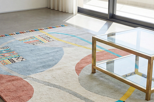 Playful Orbits Blue handgemaakt vloerkleed