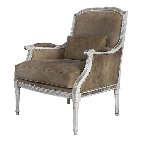 Gestoffeerde fauteuil in grijs leer