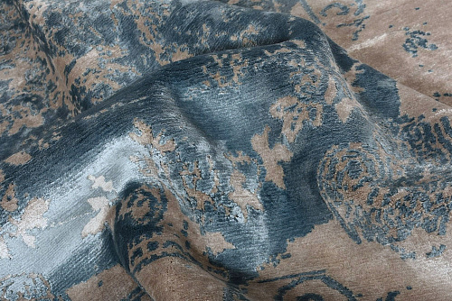 Handgeknoopt bamboe zijde blauw vloerkleed
