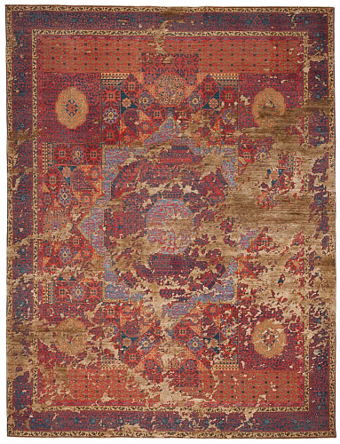 Mamluk columbus sky rood bruin zijde vloerkleed
