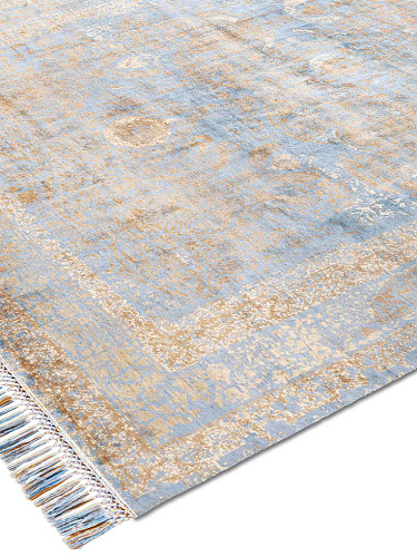 Goud / blauw luxe vloerkleed