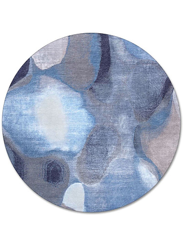 Round Blue Grey handgemaakte luxe vloerkleed