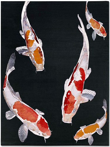 Fish rood / zwart luxe handgeknoopt vloerkleed