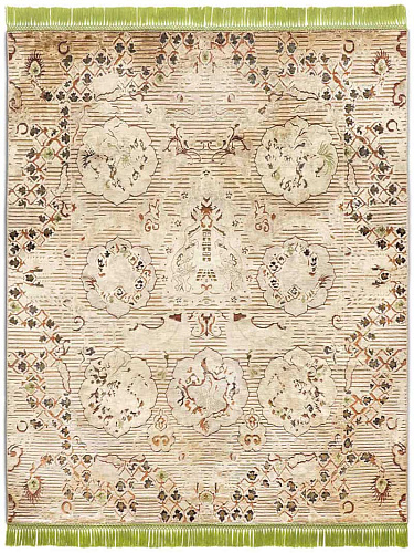 Dragon groen / beige handgeknoopt vloerkleed